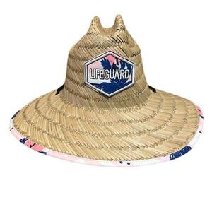 Free Style Lifeguard Straw Hat Flamingo Print Adult One Size Tropical Beach